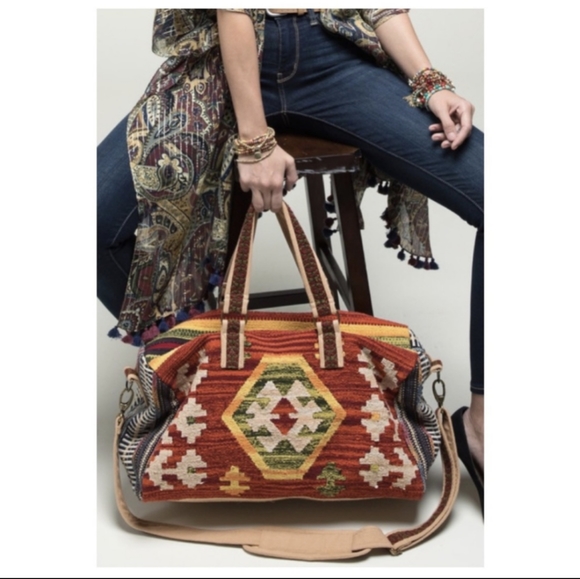 *Ruggine* Handmade Woven Ethnic Navajo Pattern Duffel Travel Bag - Picture 2 of 5